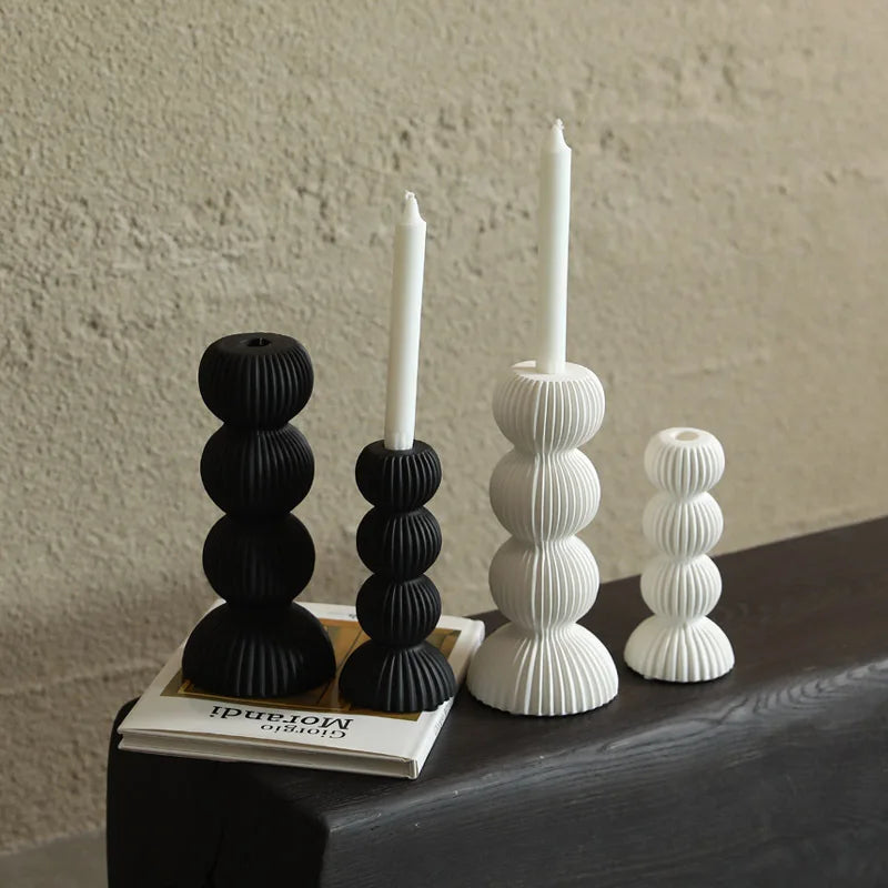 DecorBites™ Geometric Ceramic Candle Holder Ornaments Sphere Stripes Decoration Candlestick
