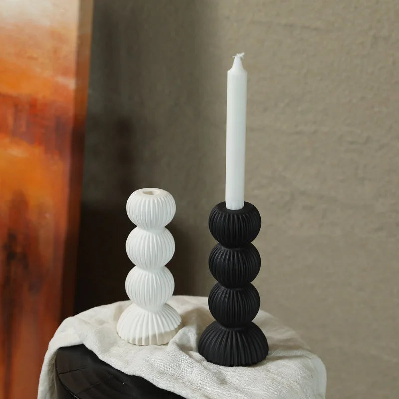 DecorBites™ Geometric Ceramic Candle Holder Ornaments Sphere Stripes Decoration Candlestick
