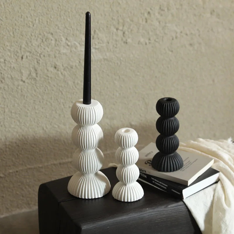 DecorBites™ Geometric Ceramic Candle Holder Ornaments Sphere Stripes Decoration Candlestick
